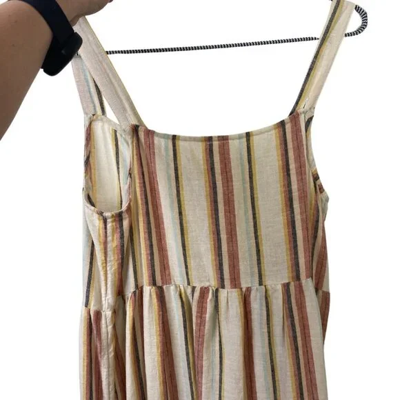 Sadie & Sage Summer Linen Striped Tier Maxi Dress Adjustable Straps - Picture 7 of 8